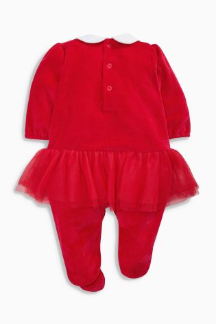 Red Mrs Santa Velour Sleepsuit (0mths-2yrs)